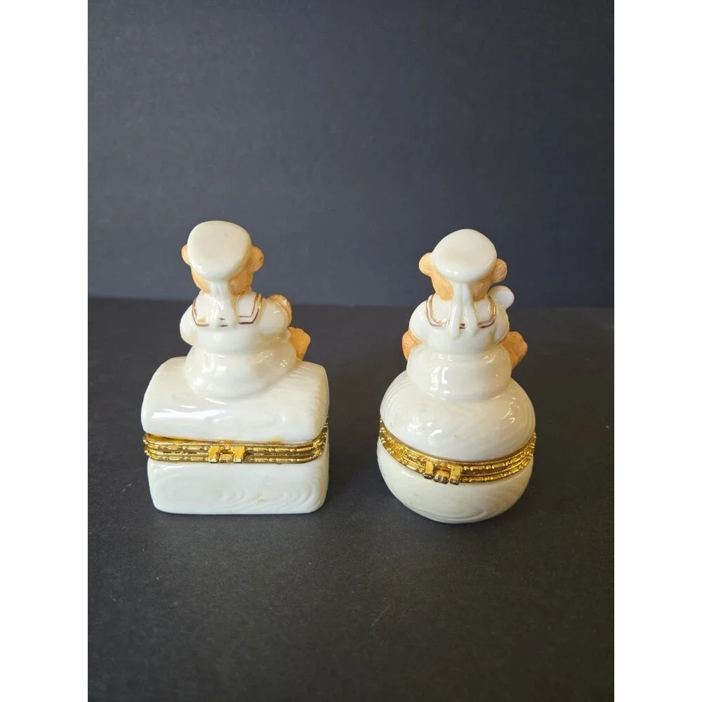 Vintage Formalities by Baum Bros Teddy Bear Sailor Trinket Box Lot of 2 Ceramic